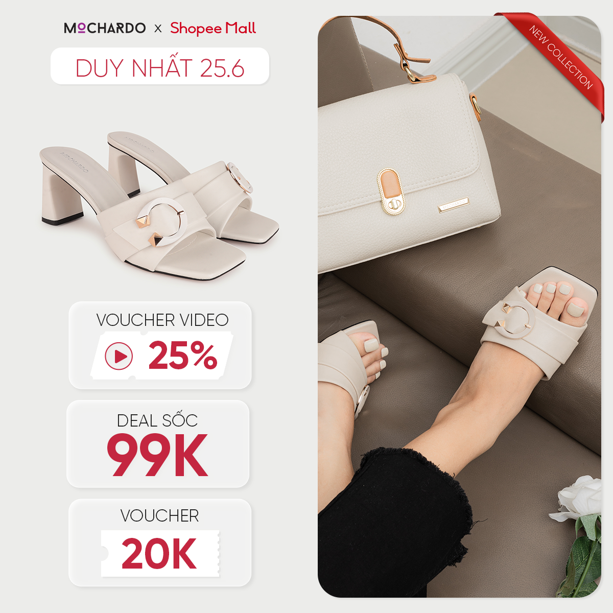 Dép Cao Gót Trụ 7cm MOCHARDO MC.105 Quai Ngang Bản Lớn Phối Khóa Tròn